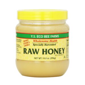 Y.S. Eco Bee Farms raw honey jar, 14 oz, front label