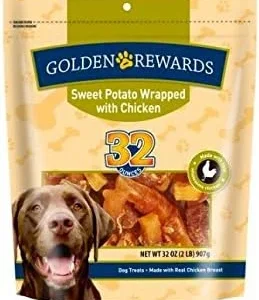Golden Rewards sweet potato chicken dog treats 32oz bag