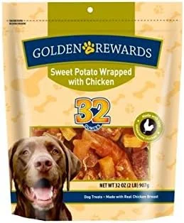 Golden Rewards sweet potato chicken dog treats 32oz bag