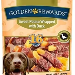 Golden Rewards sweet potato wrapped duck dog treats 16 oz bag