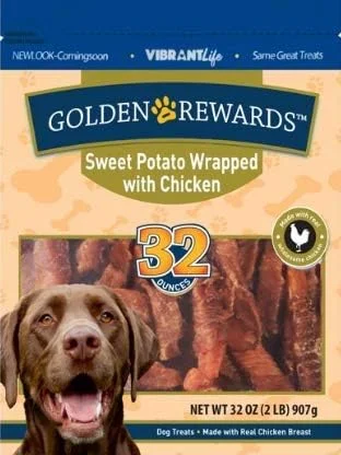 Golden Rewards sweet potato chicken dog treats 32oz 3-pack