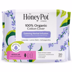 100% organic cotton calming herbal regular pads with wings 20 count pack