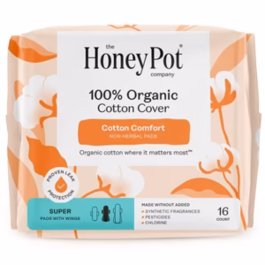 100% Organic Cotton Cover Comfort Super Non-Herbal Pads with Wings – 16 Count front packaging