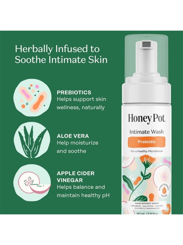 Woman using prebiotic intimate wash in shower