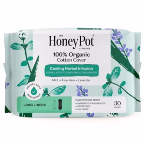 The Honey Pot Cooling Herbal Infusion 100% Organic Cotton Panty Liners - 30 Count front packaging
