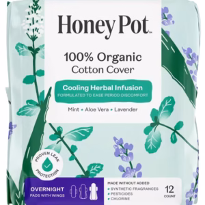Cooling Herbal Infusion 100% Organic Cotton Overnight Pads with Wings – 12 Count Pack