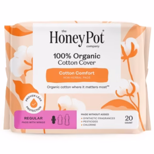 100% Organic Cotton Cover Non-Herbal Regular Pads with Wings - 20 Count package front view