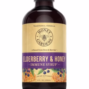 Elderberry Syrup 8 fl oz bottle by Honey Gardens front label view